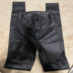 Black leather skinny jeans